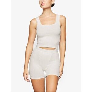 Skims Ribbed Cropped Tank and Boxer Shorts Medium White